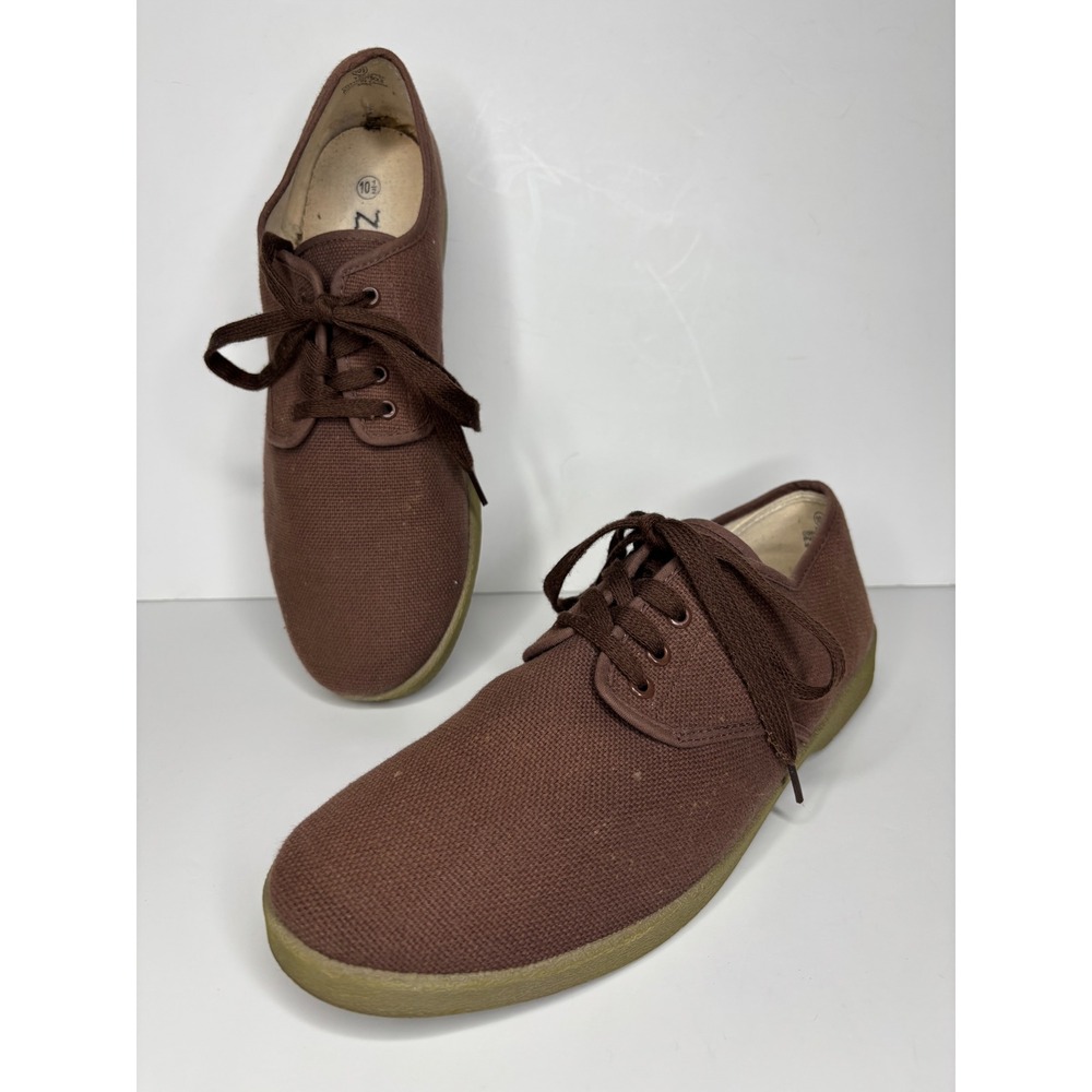 Zig Zag Oxford Sneakers Mens 10.5 Brown Canvas Lace Up Casual Shoes
